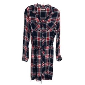 Beach Lunch Lounge Blue Flannel Shirt Dress Small